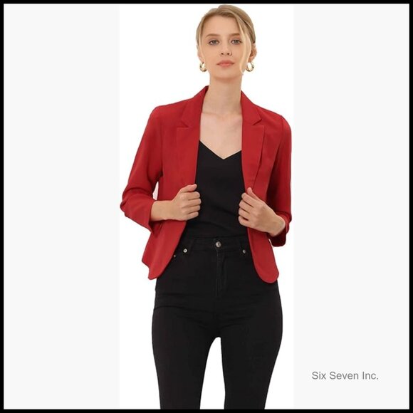 Polyester Blazer Open Front Crop Jacket Business Casual Office Wear